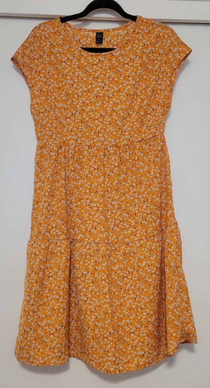 Emery Rose Womens Small Orange Floral Tiered Dress Short Sleeve Boho